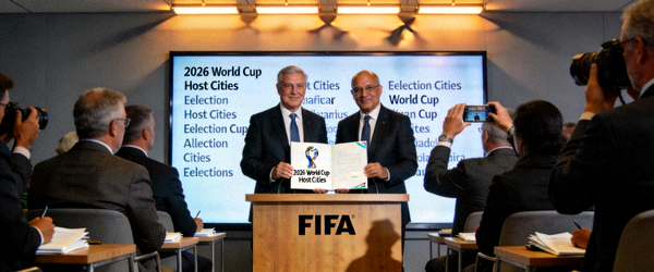 FIFA officials announcing the host cities for the 2026 World Cup